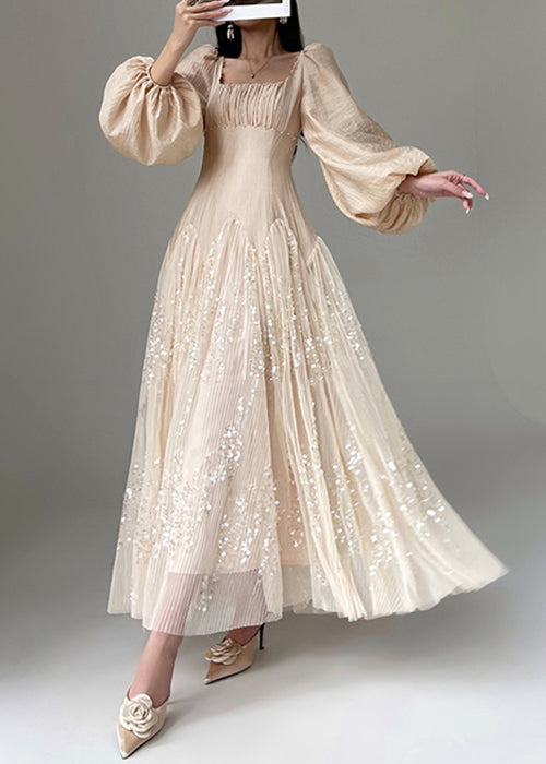 Luxueuse Robe de soirée en soie brillante étincelante orangée - EasyApparels
