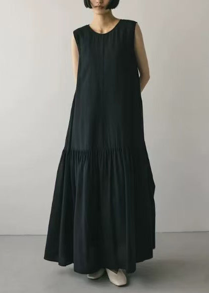 Robe du soir noire ample en coton sans manches - EasyApparels