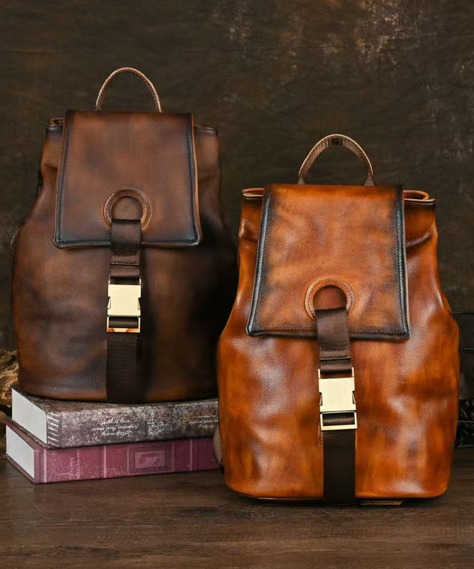 Grand sac à dos en cuir brun épais - EasyApparels