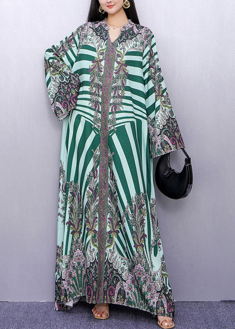 Robe longue verte imprimée été largement dimensionnée - EasyApparels