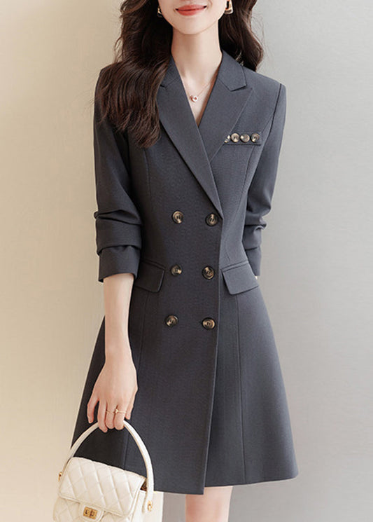 Robes manteaux grises boutonnage double pour femme printemps - EasyApparels