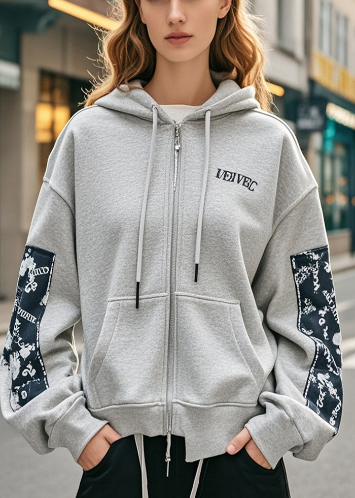 Vestes coton imprimé capuche gris hiver femme - EasyApparels