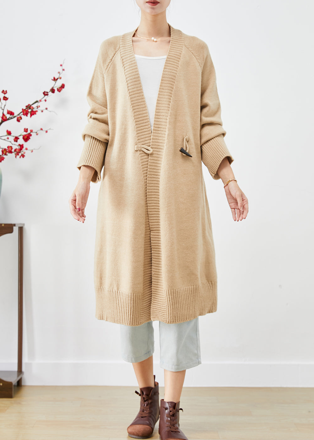 Gros Cardigans kaki doux décontractés