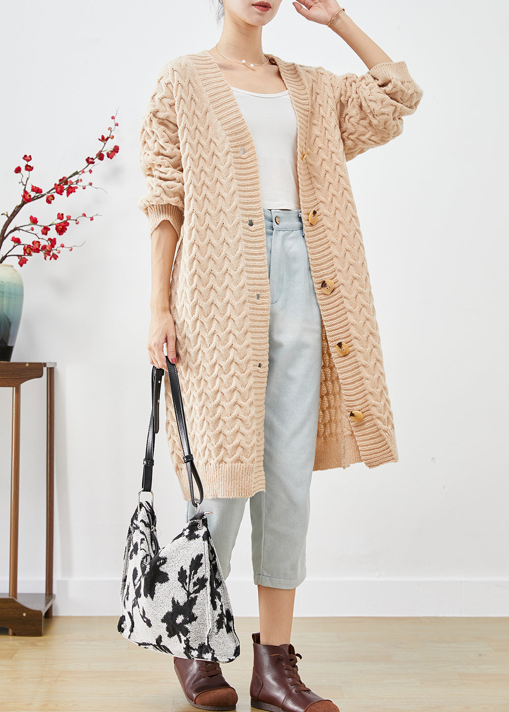 Très chic Cardigan épais kaki hiver - EasyApparels