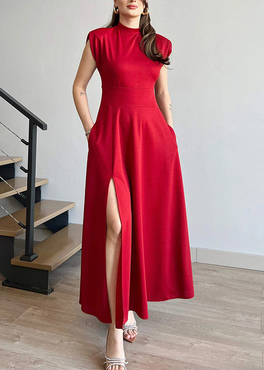 Robe rouge décontractée avec ouverture côté pour été - EasyApparels