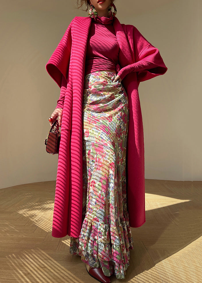 Long Wool Coat with Pockets Pink Boutique Style - EasyApparels