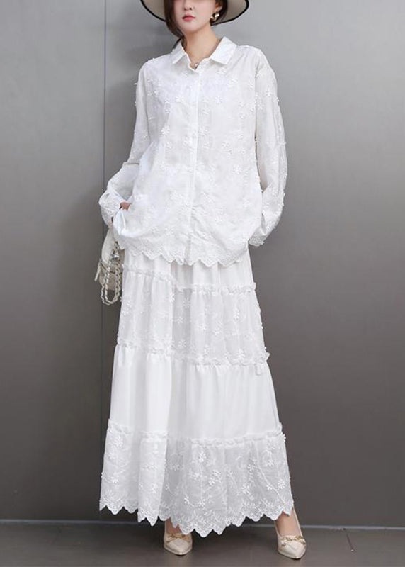 Femme deux pièces robe et jupe longue en dentelle blanche - EasyApparels