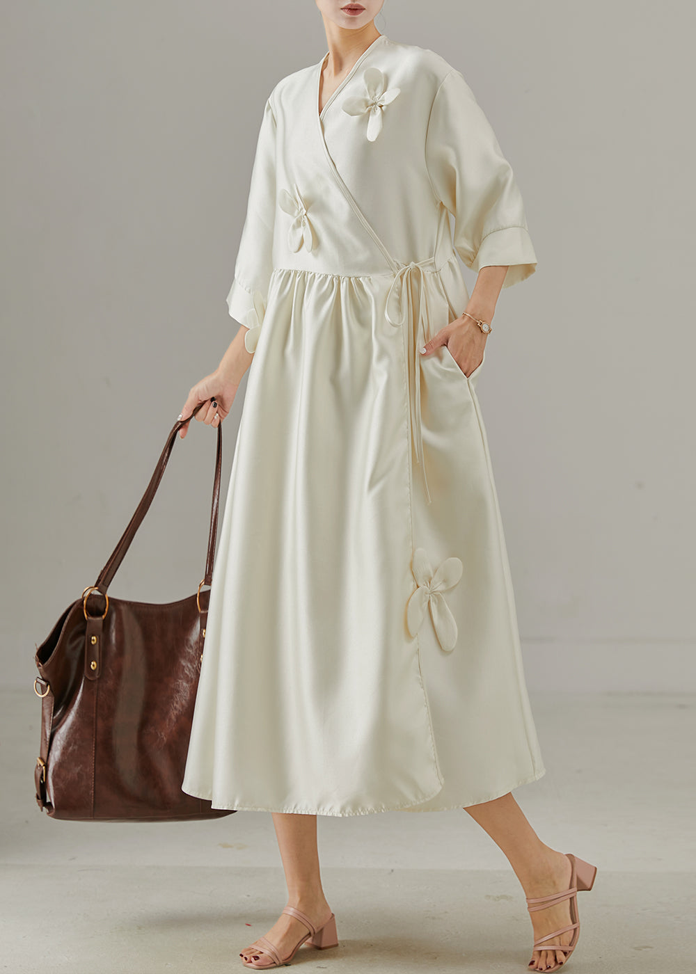 Elegant White Silk Summer Robe with Floral Lace - EasyApparels