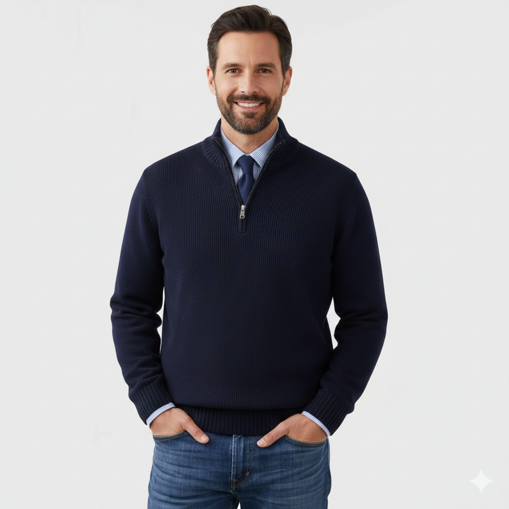 Pull Homme Décontracté Col Zippé en Tricot Doux