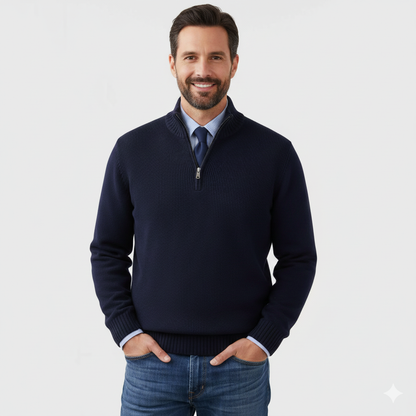 Pull Homme Décontracté Col Zippé en Tricot Doux