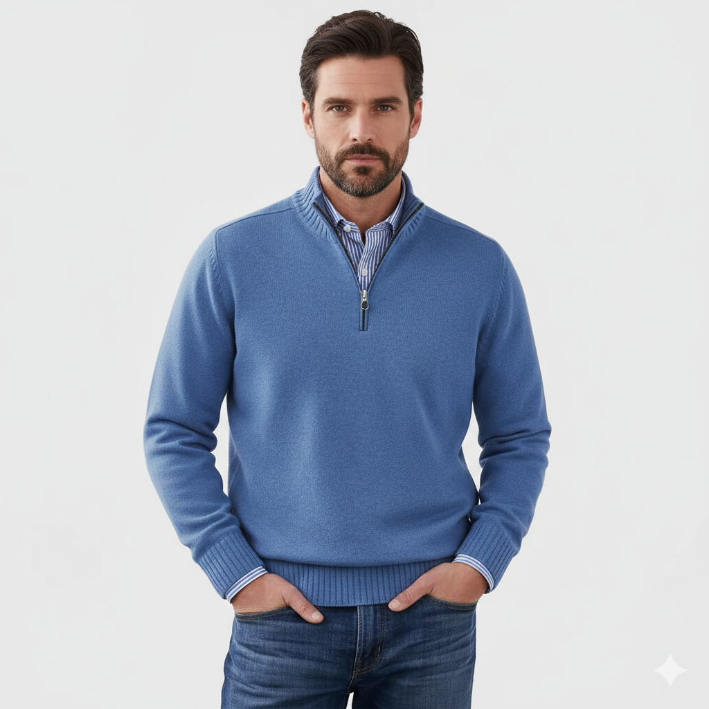 Pull Homme Décontracté Col Zippé en Tricot Doux