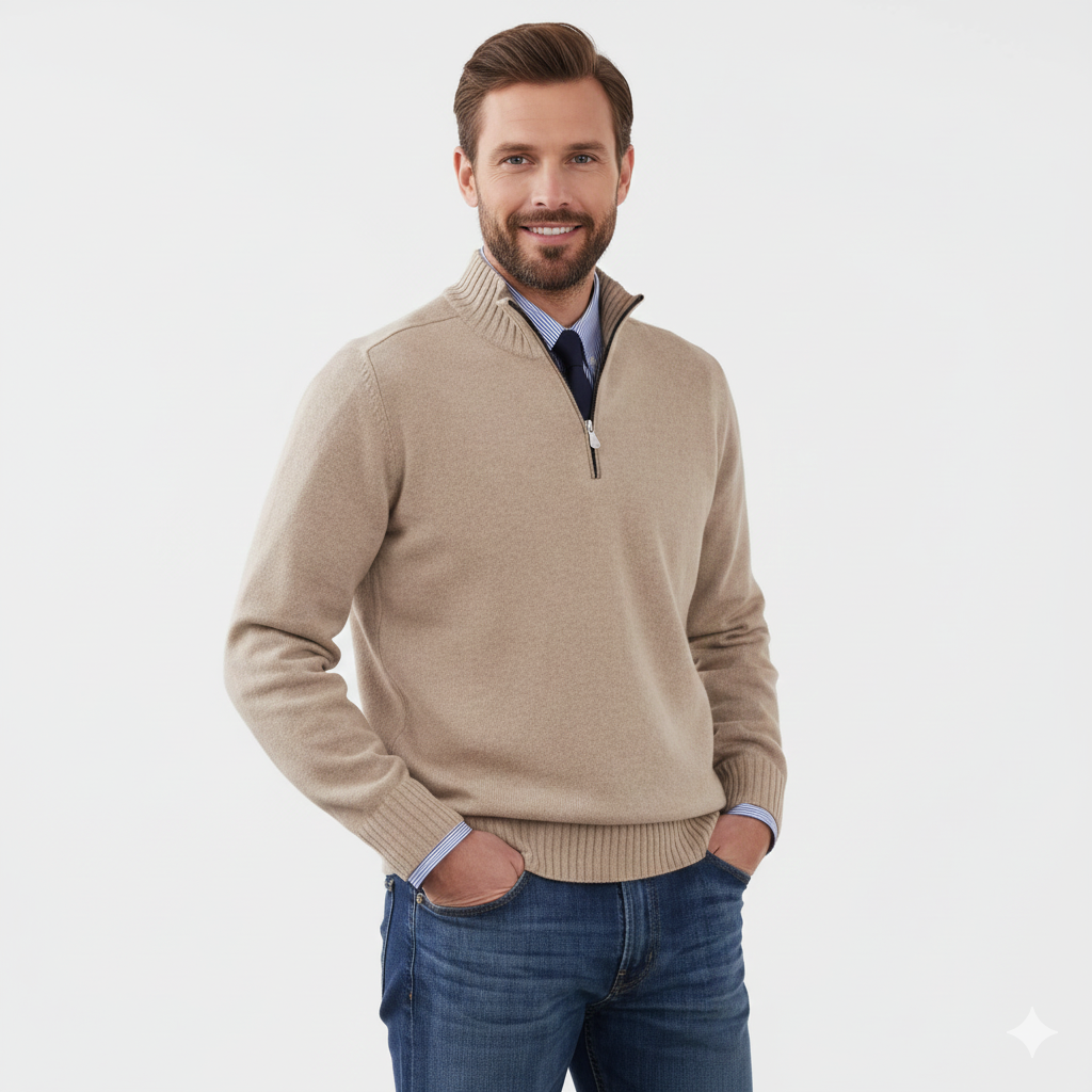 Pull Homme Décontracté Col Zippé en Tricot Doux
