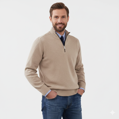 Pull Homme Décontracté Col Zippé en Tricot Doux