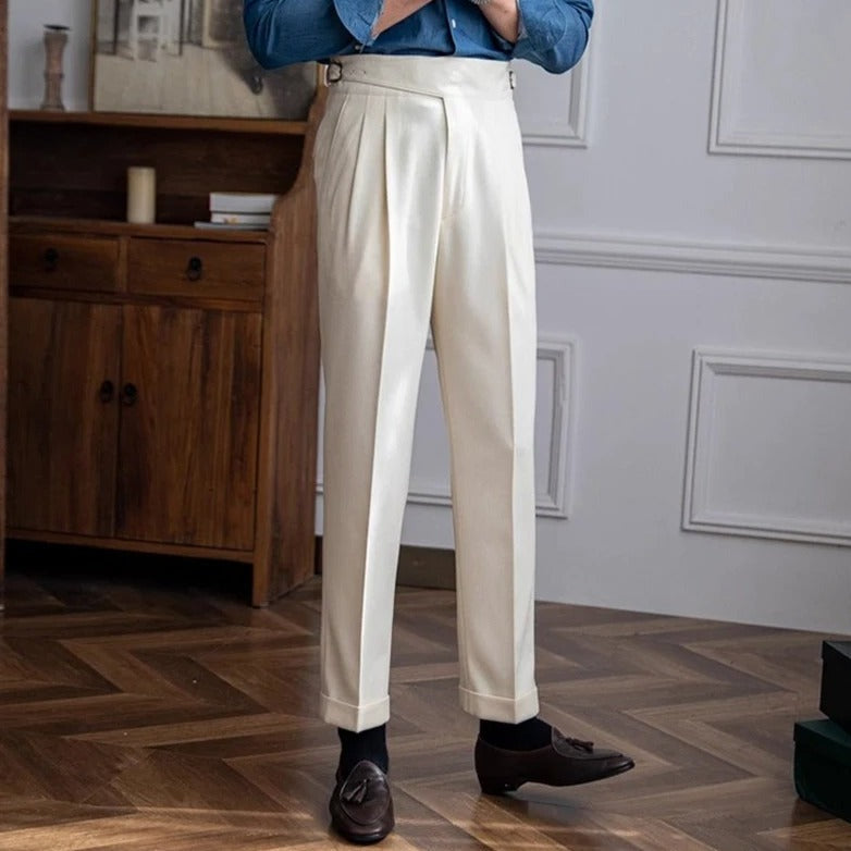 Pantalon Homme Taille Haute Plis Boucle Coupe Droite - PanierRoyale