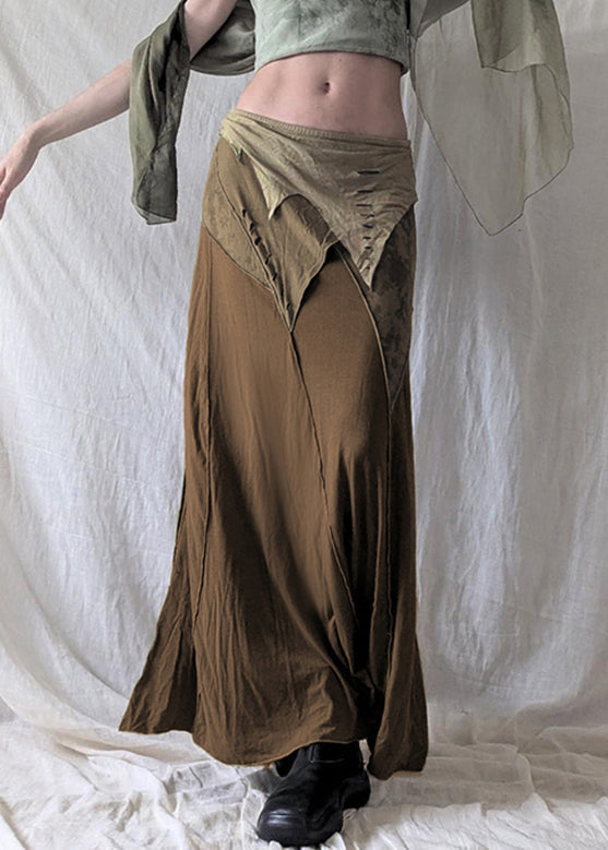 Robe d'été en coton patchwork marron élastique - EasyApparels