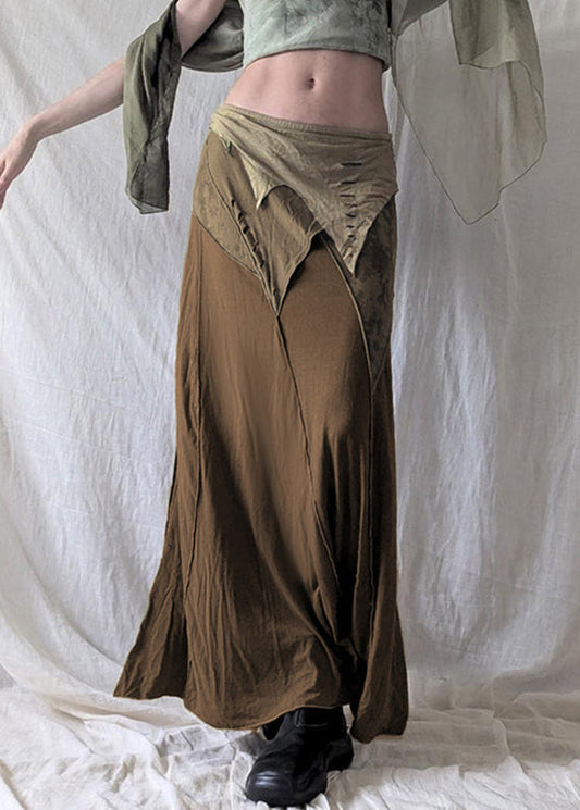 Robe d'été en coton patchwork marron élastique - EasyApparels