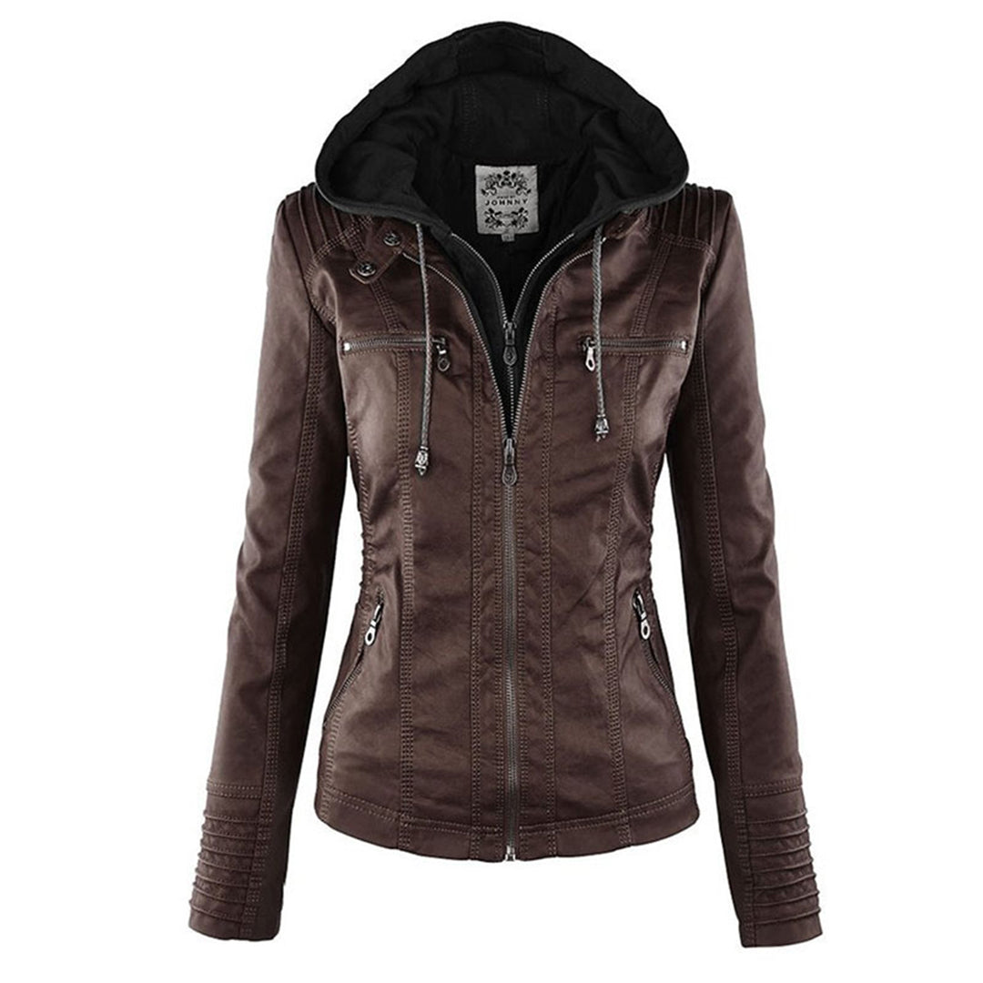 Blouson Cuir Femelle Noir Chic et Élégant