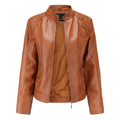 Veste en Cuir pour Femme Élégante avec Col Montant et Fermeture Éclair
