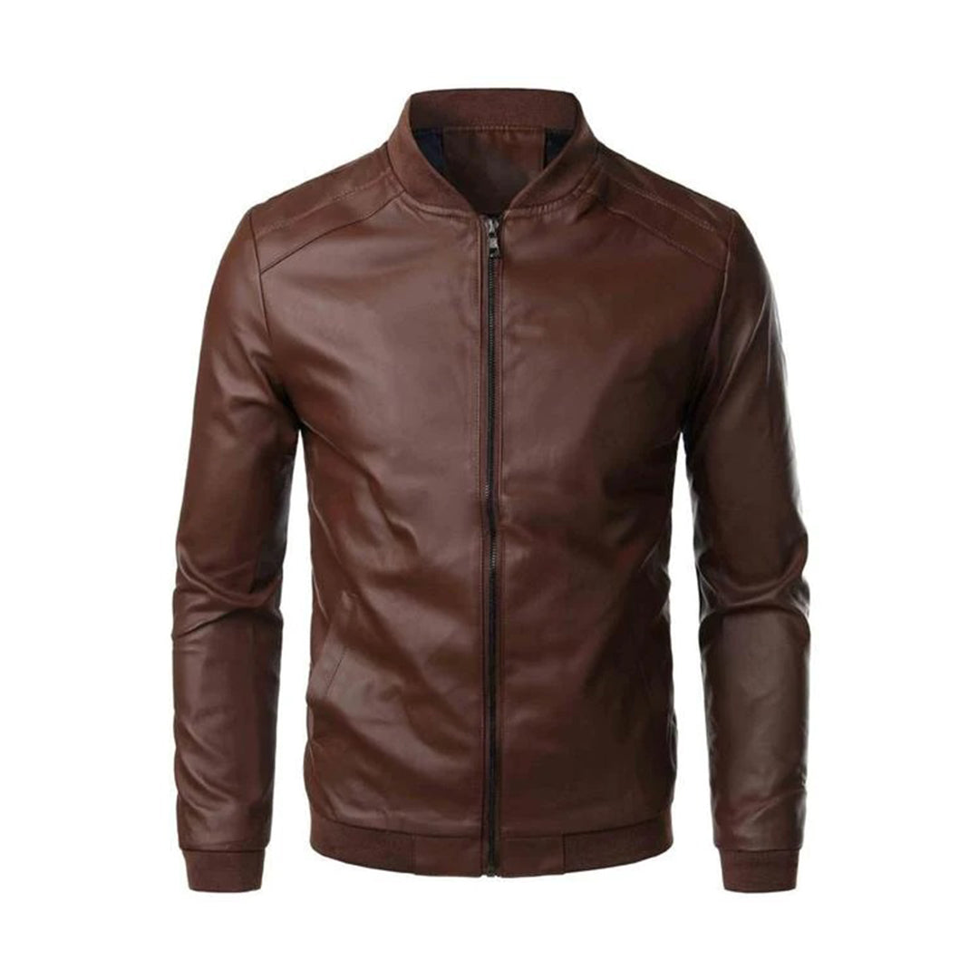 Veste Homme Chic en Cuir avec Fermeture Éclair - PanierRoyale