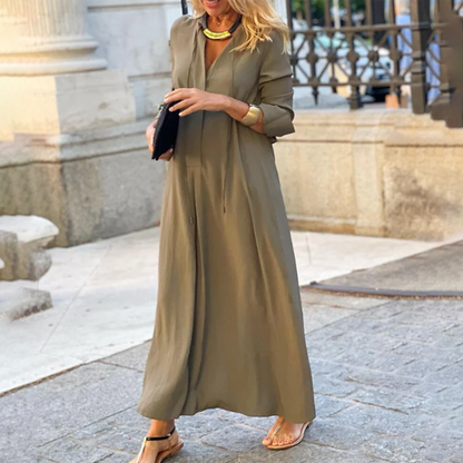 Robe Longue Féminine Décolleté Plongeant avec Ceinture Élastique