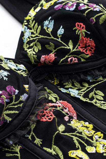 Top Korsett Florale avec Dentelle et Maille