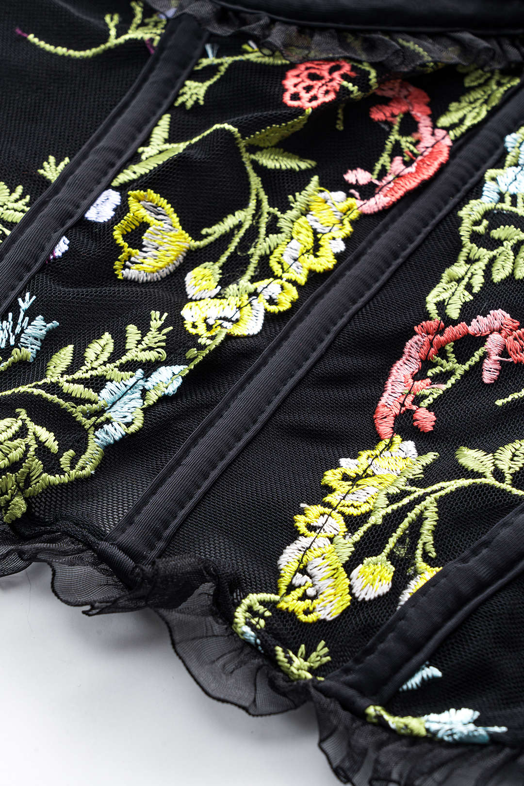 Top Korsett Florale avec Dentelle et Maille