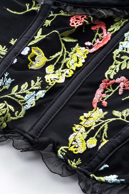 Top Korsett Florale avec Dentelle et Maille