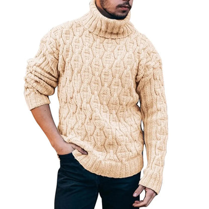 Pull Homme en Laine Mélangée Col Roulé Chaud