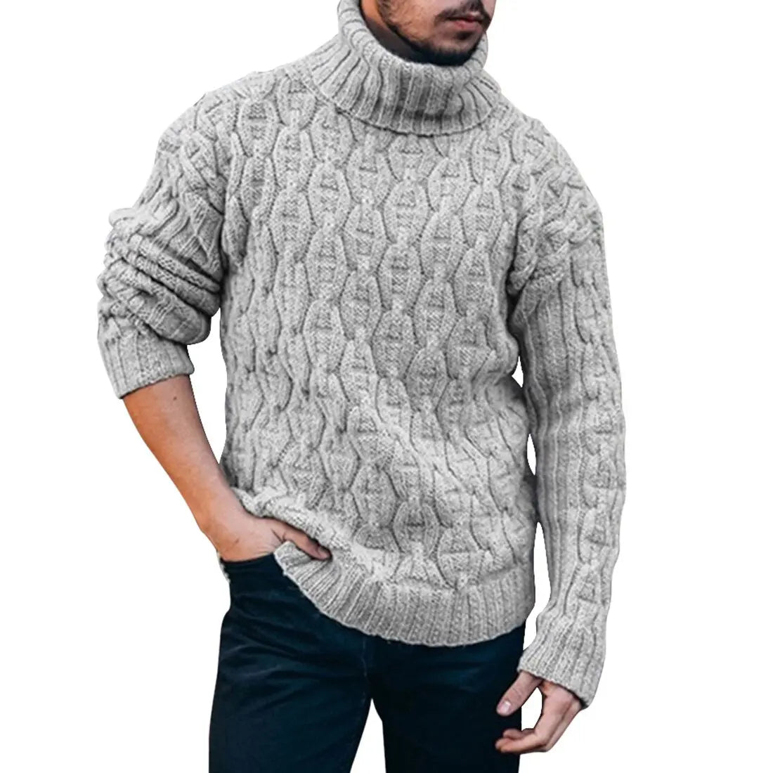 Pull Homme en Laine Mélangée Col Roulé Chaud - PanierRoyale