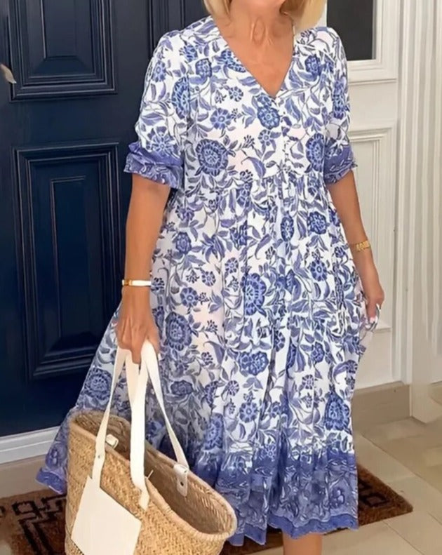 Robe Été Femme Légère Fleuri Décolleté Profond - PanierRoyale