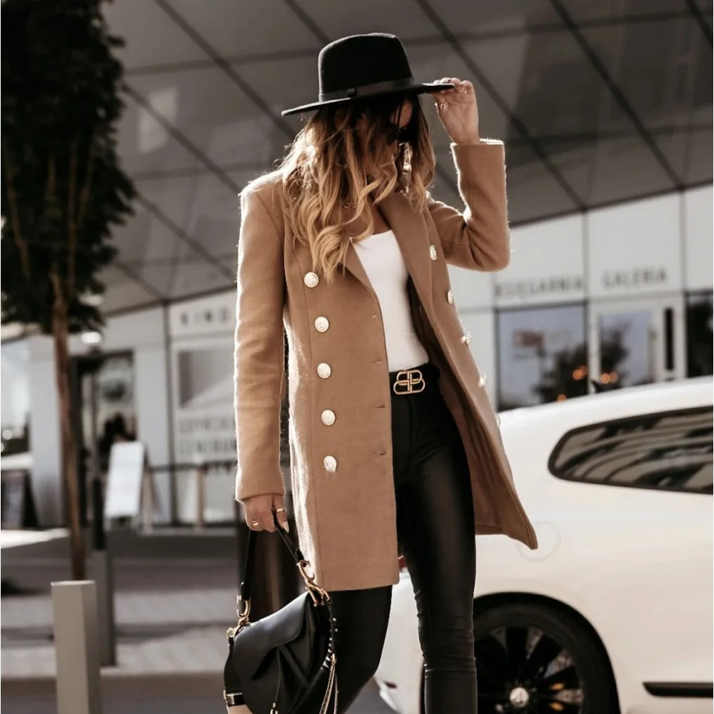 Manteau Femme Élégant Réversible en Laine avec Fermeture Éclair
