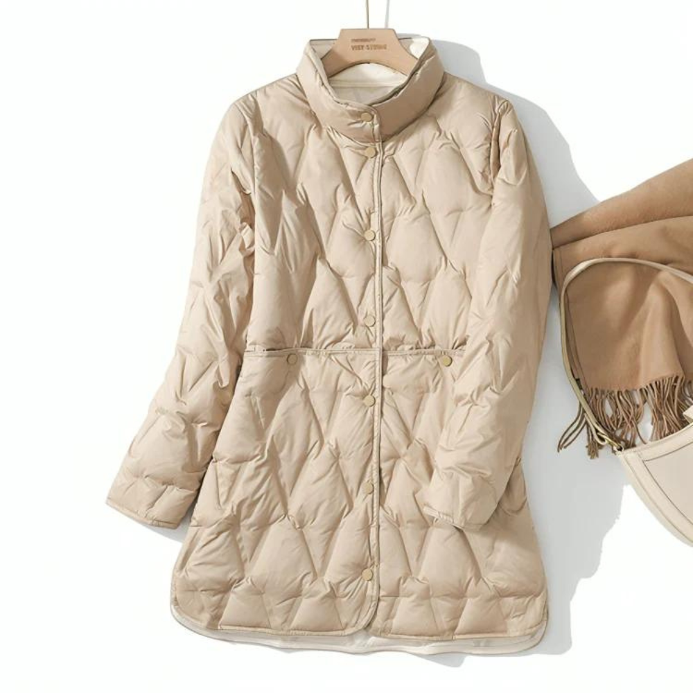 Doudoune Femme Hiver Manches Longues Boutons Noir Élégante