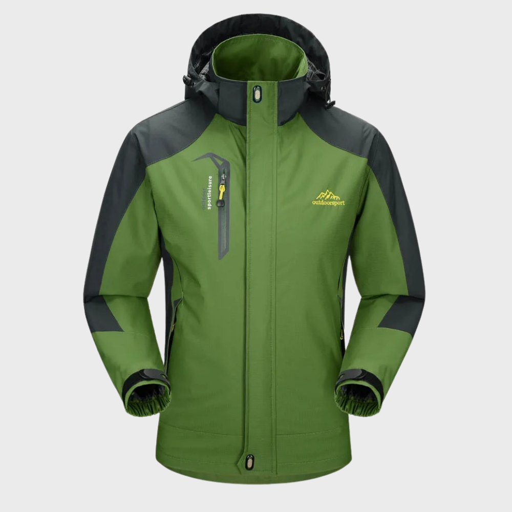 Veste de randonnée imperméable bleu marine avec capuche ajustable