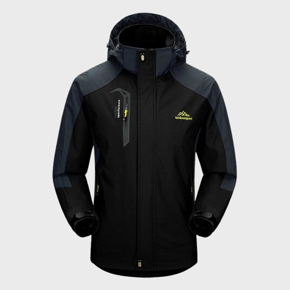 Veste de randonnée imperméable bleu marine avec capuche ajustable