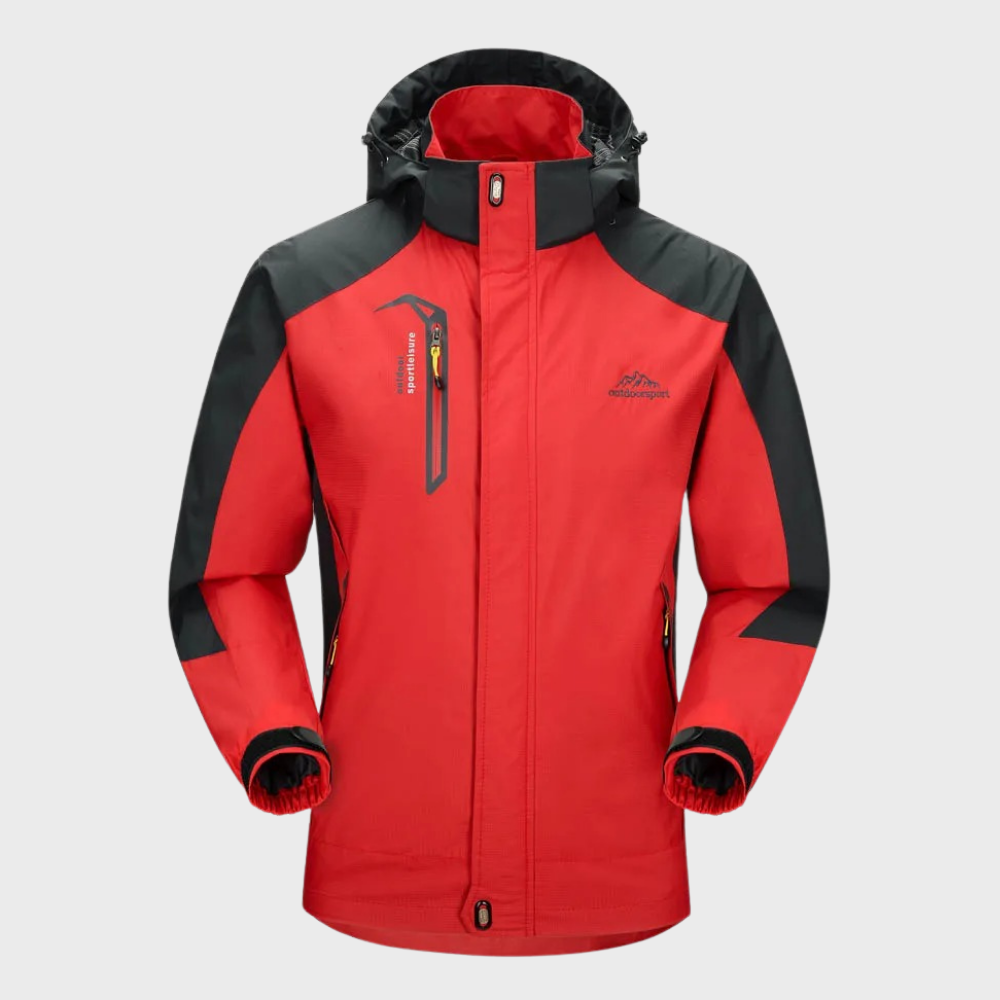 Veste de randonnée imperméable bleu marine avec capuche ajustable