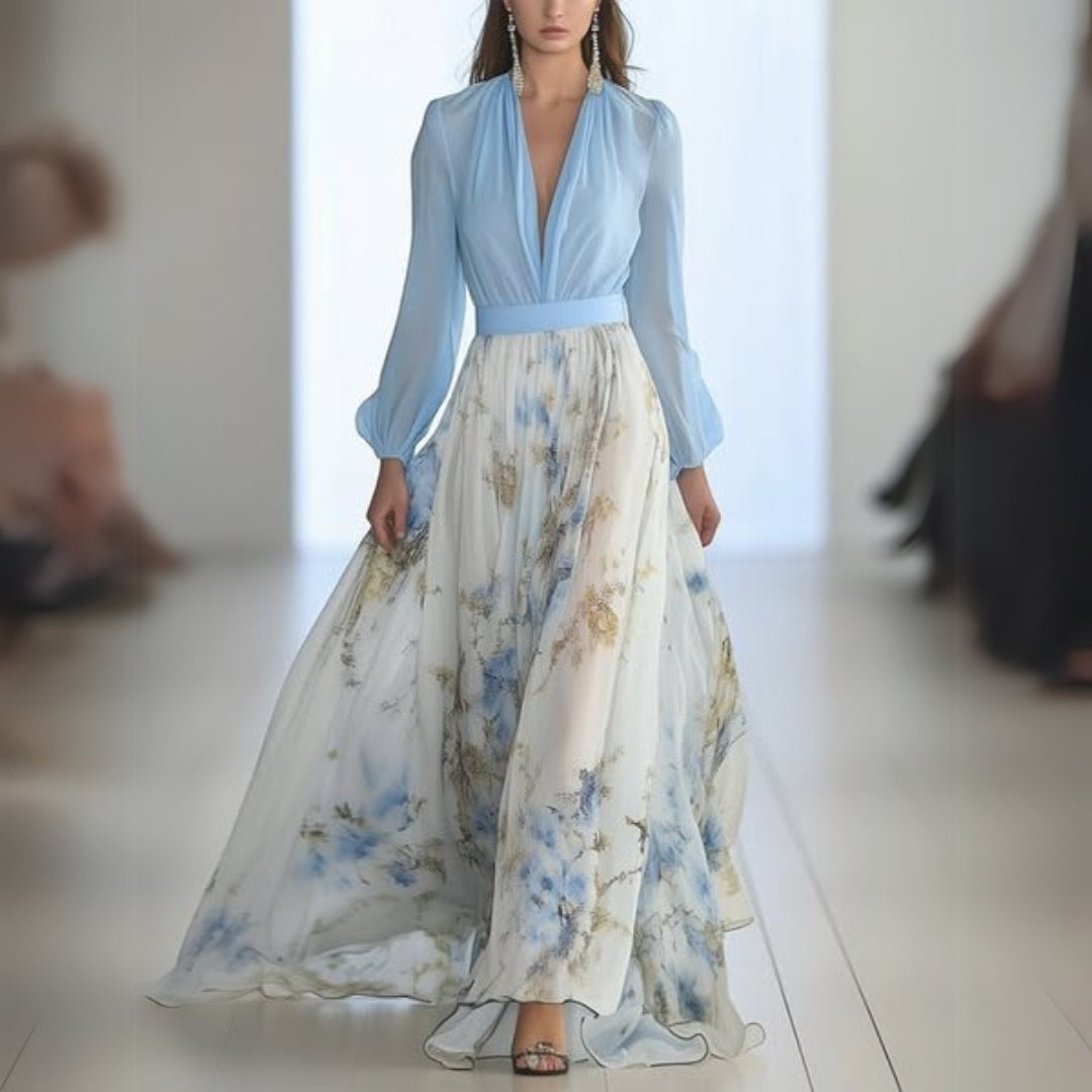 Robe Femme Floral Élégante en Coton Léger Bleu Pastel - PanierRoyale