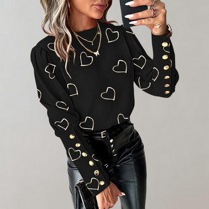 Blouse Femme Manches Longues Décontractée à Cœurs - PanierRoyale