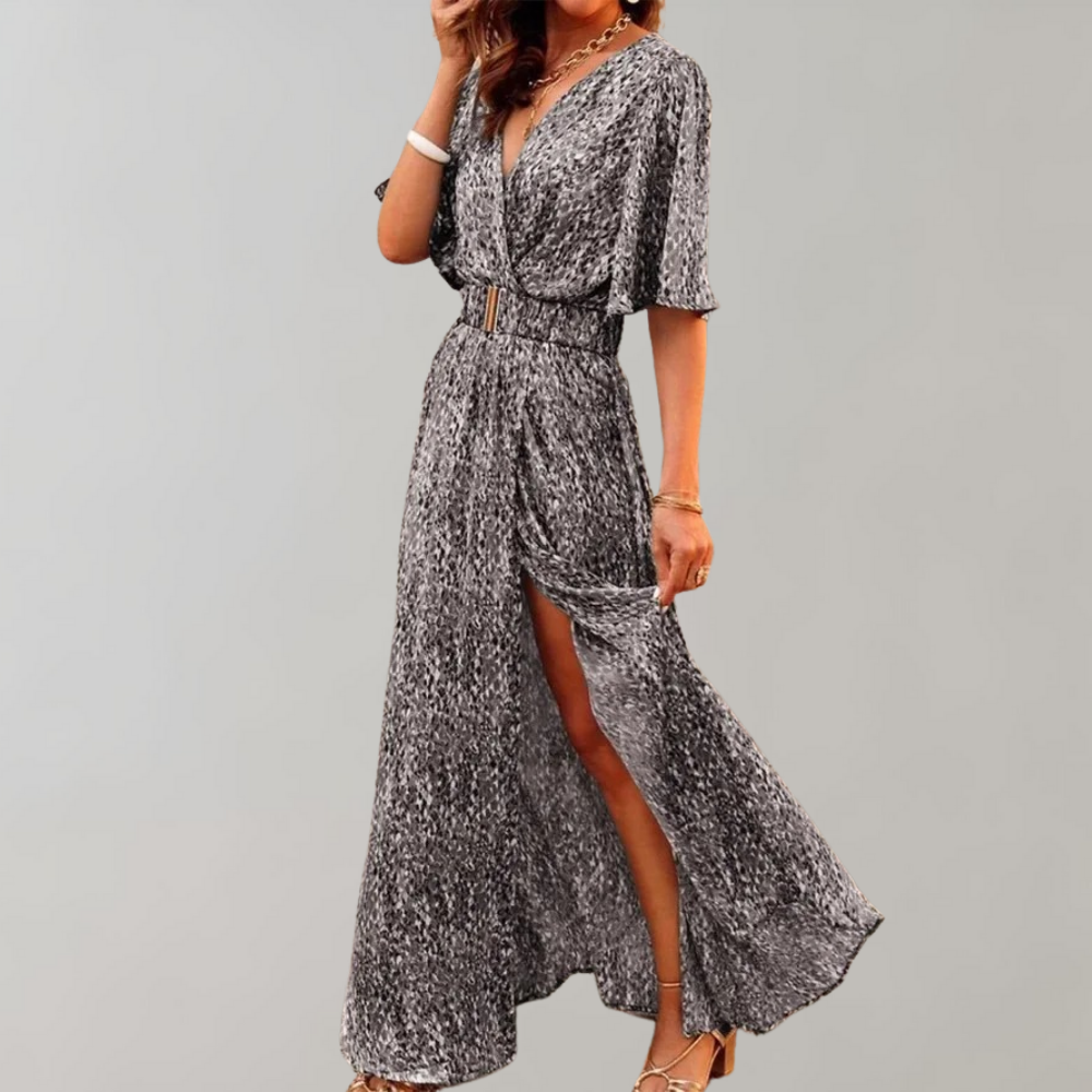 Robe de Soirée Chic Manches Courtes Col en V - PanierRoyale