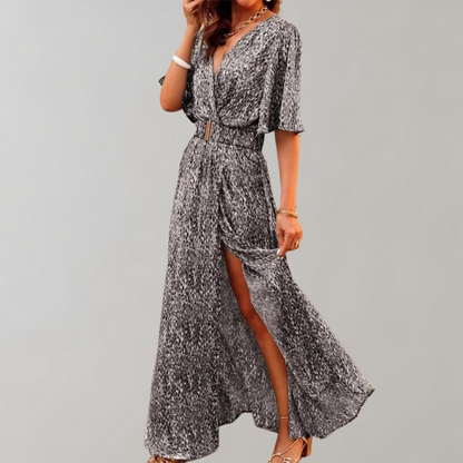 Robe de Soirée Chic Manches Courtes Col en V - PanierRoyale