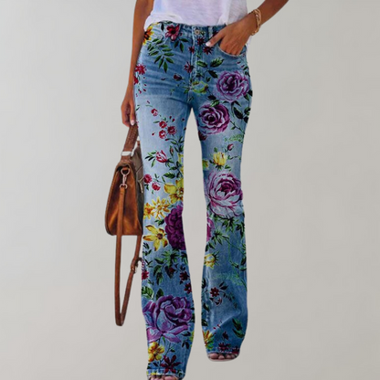 Jean Femme Coupe Évasée Imprimé Floral