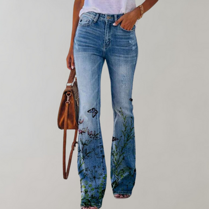 Jean Femme Coupe Évasée Imprimé Floral