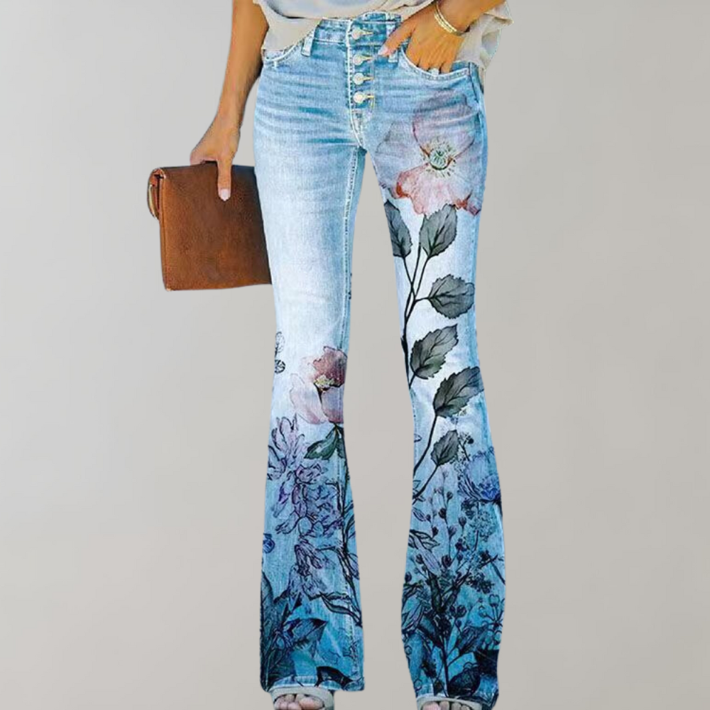 Jean Femme Coupe Évasée Imprimé Floral