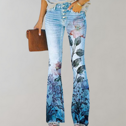 Jean Femme Coupe Évasée Imprimé Floral