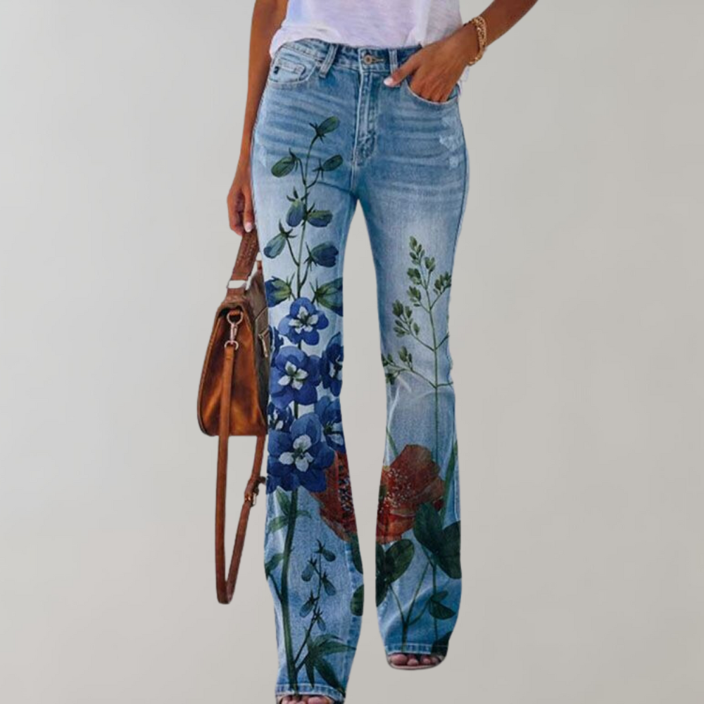 Jean Femme Coupe Évasée Imprimé Floral