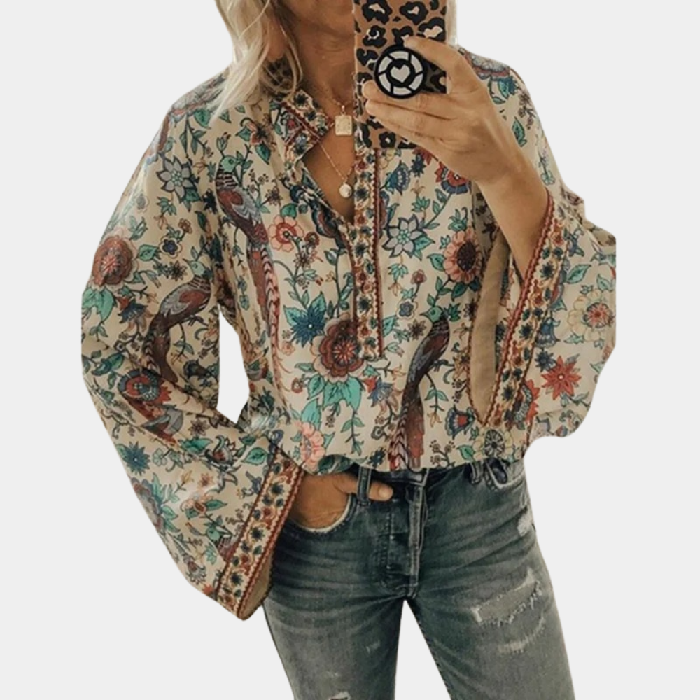 Blouse Femme Été Léger Floral avec Manches Courtes