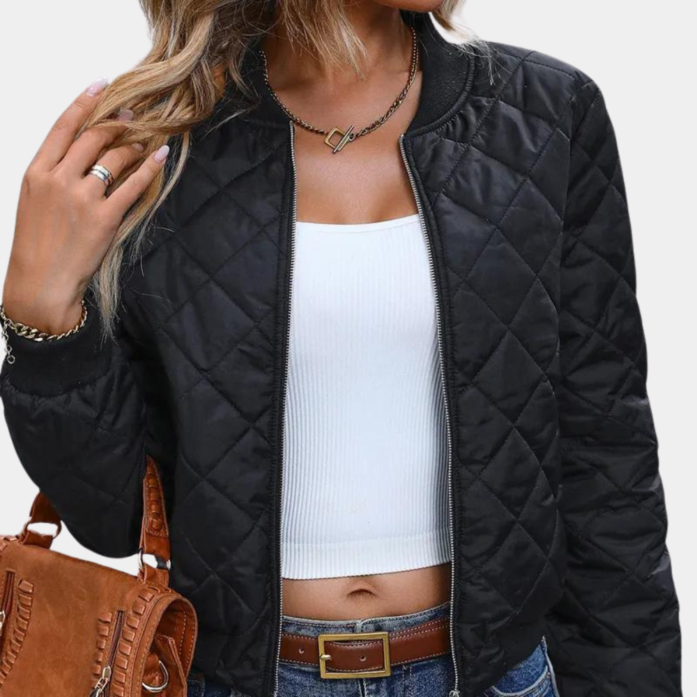 Blouson Bomber Femme Matelassé Zippé Coupe Confortable