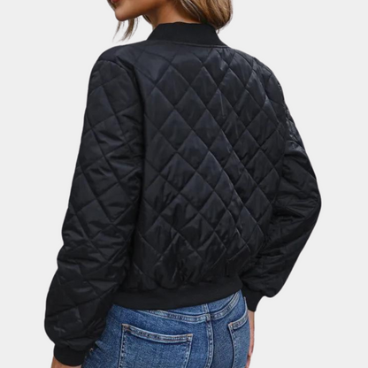 Blouson Bomber Femme Matelassé Coupe Ajustée Fermeture Zippée