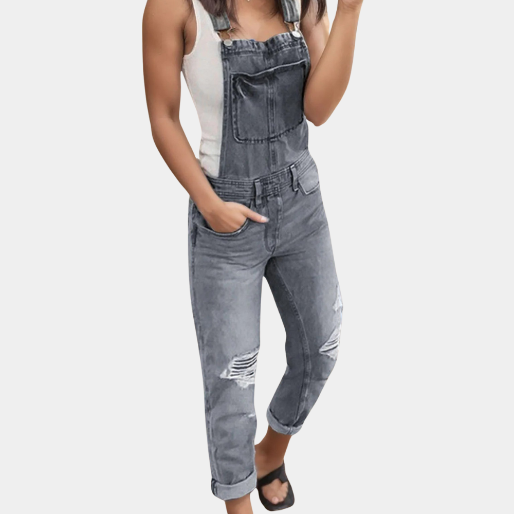 Salopette Jeans Déchirée Femme Mode