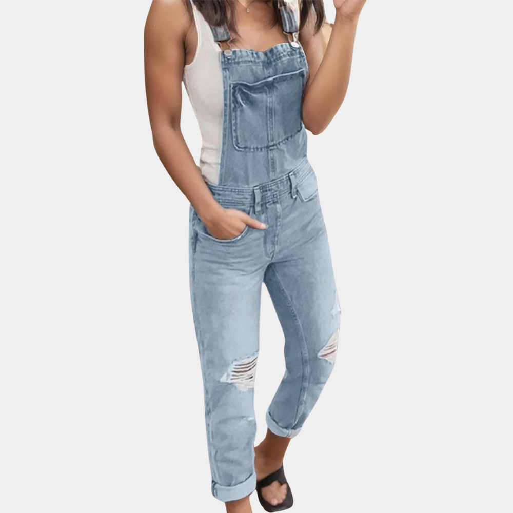 Salopette Jeans Déchirée Femme Mode