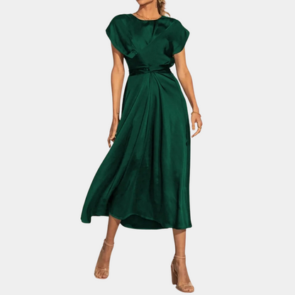 Robe satin verte courte pour femme style militaire